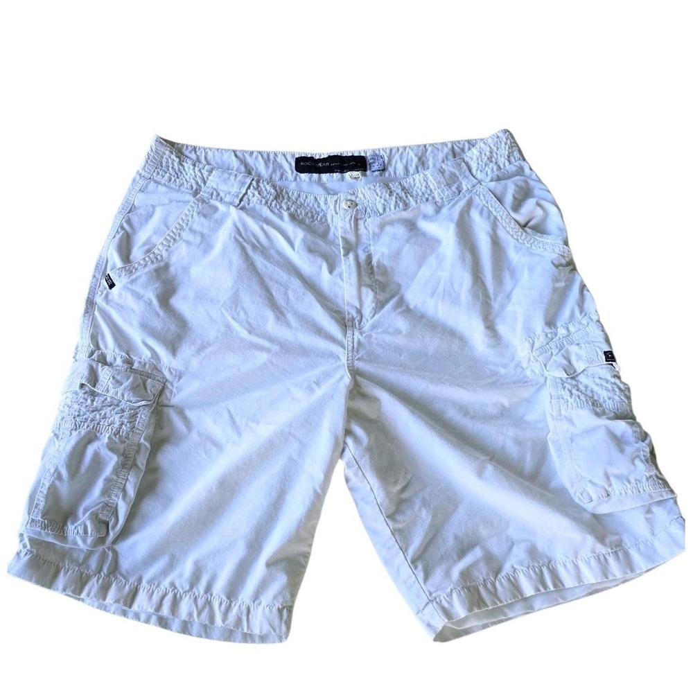 Rocawear Mens Cargo Shorts Size 38 White Streetwear Hip‎ Hop Pockets